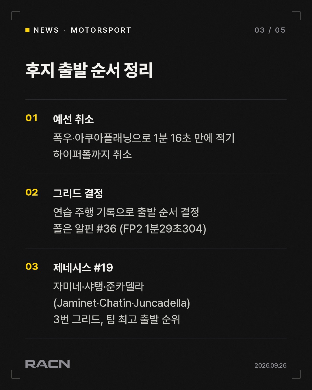 제네시스 마그마 레이싱, WEC 후지 6시간 3번 그리드 카드 3