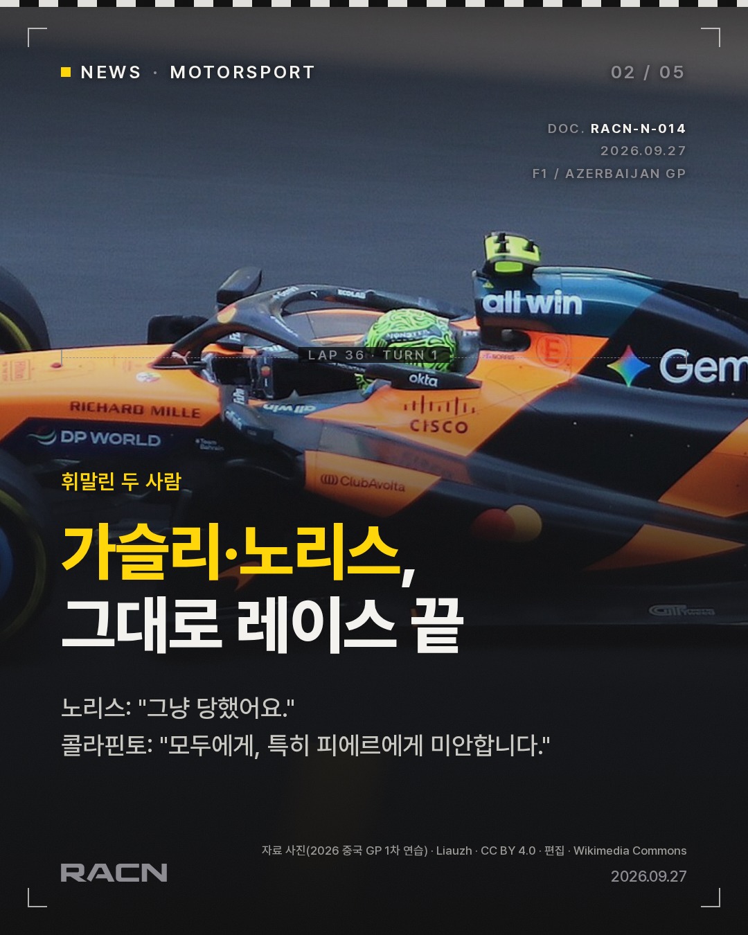 콜라핀토, 바쿠 연쇄 추돌로 다음 전 5그리드 강등 카드 2