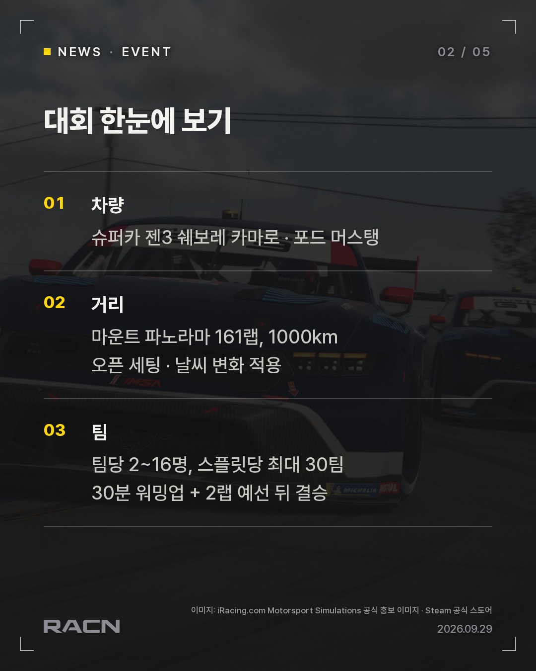 iRacing 바서스트 1000 특별 이벤트, 10월 11일 개최 카드 2