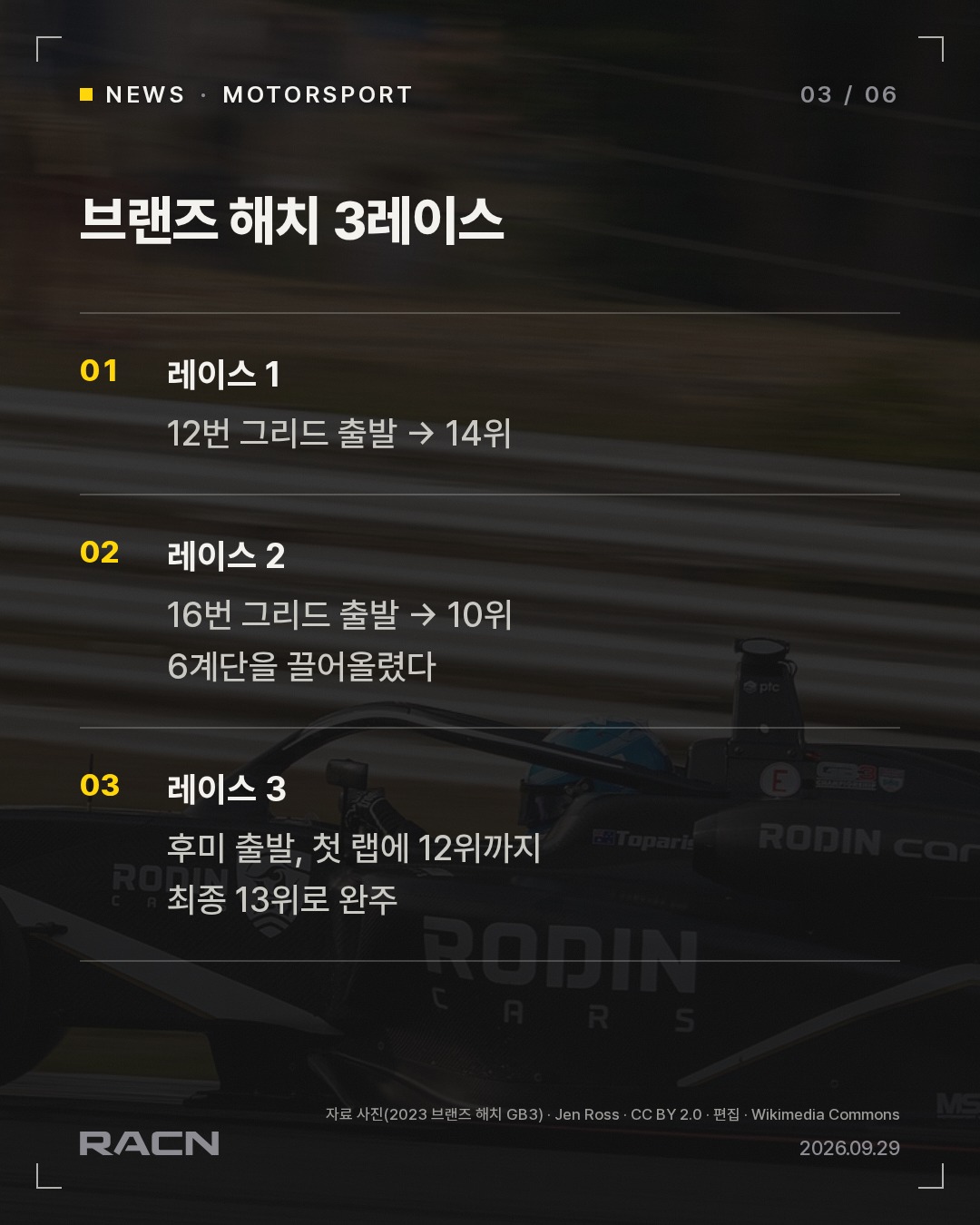 이규호, GB3 브랜즈해치 레이스2서 6계단 올라 10위 카드 3